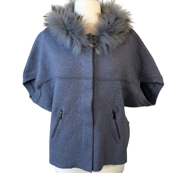 Dolce Cabo Natural Fur Collar Short Sleeve Cardigan